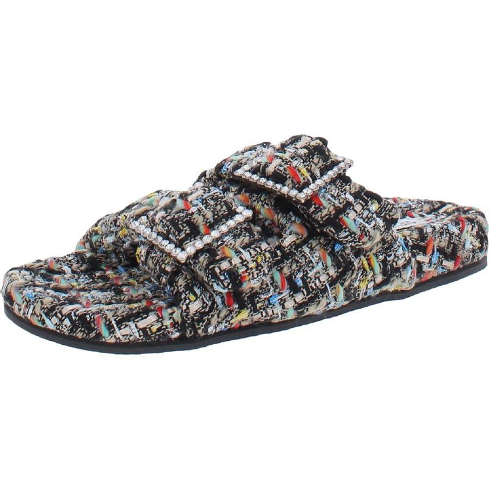 Steve Madden Womens Sandstorm Black Rhinestone Woven Slide Sandals Shoes NWT